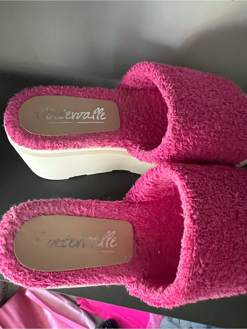 L'INTERVALLE Hot Pink Terry Cloth Platform Slides - Picture 4 of 10